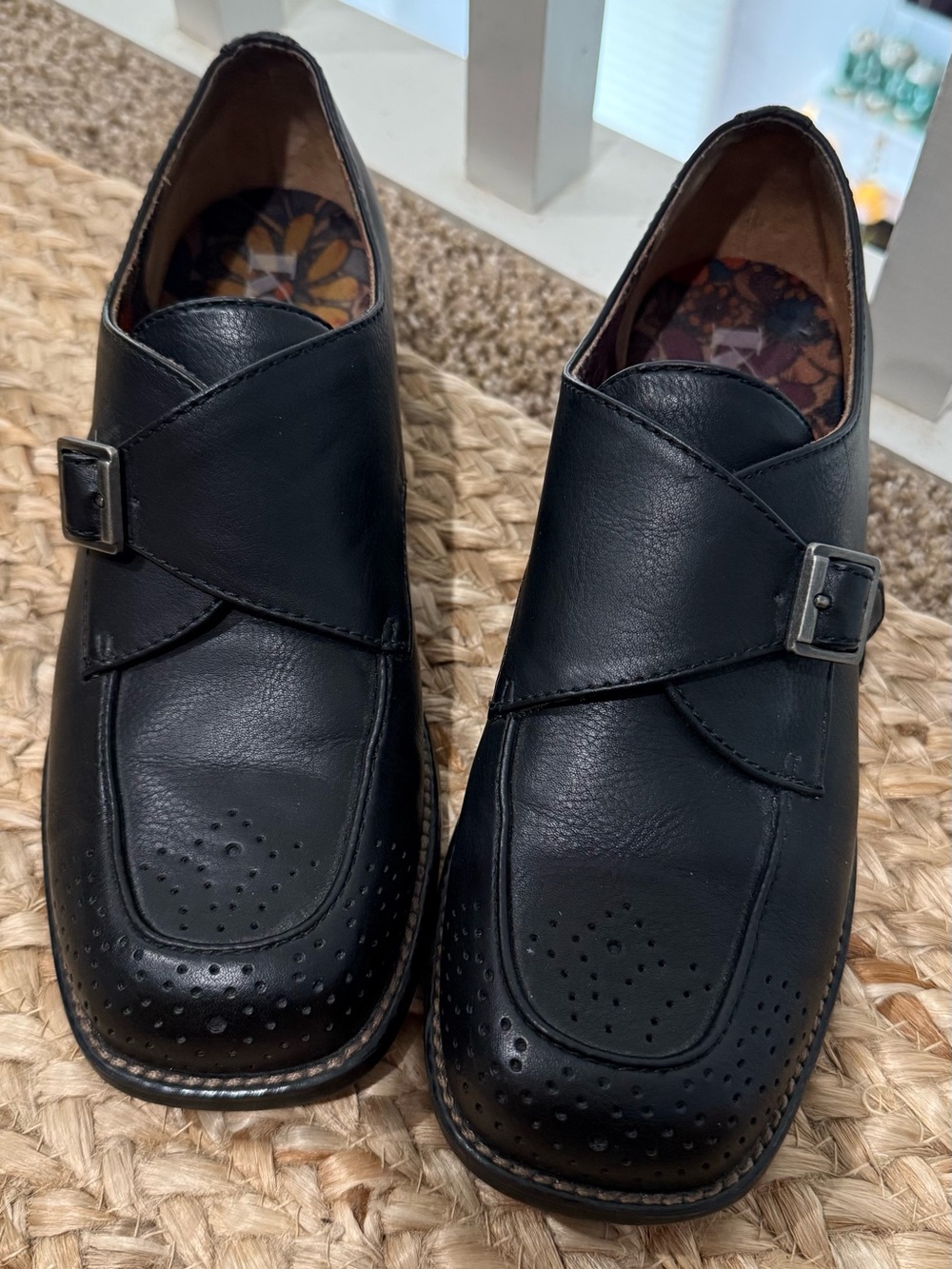 Kork-Ease Black Leather Slip-On Loafers with Buckle